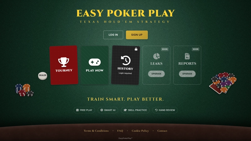 EasyPokerPlay app interface showing a No Limit Hold'em table